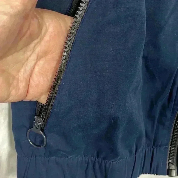 Forever 21 Jacket White/Navy L Striped Color Block Drawstring Neck Zip Up EUC - Picture 5 of 13